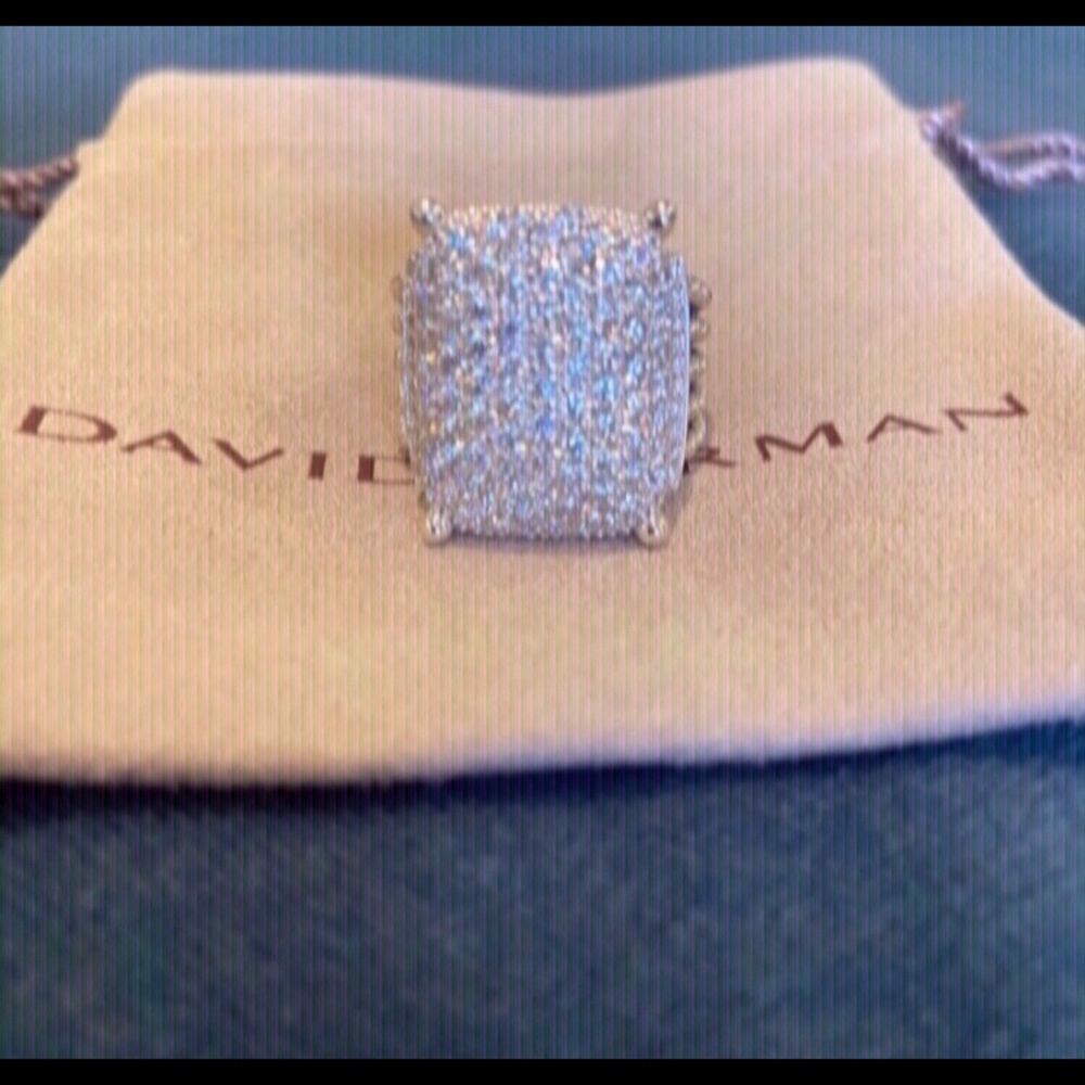 David Yurman Silver Pavé Square Cocktail Ring sz7